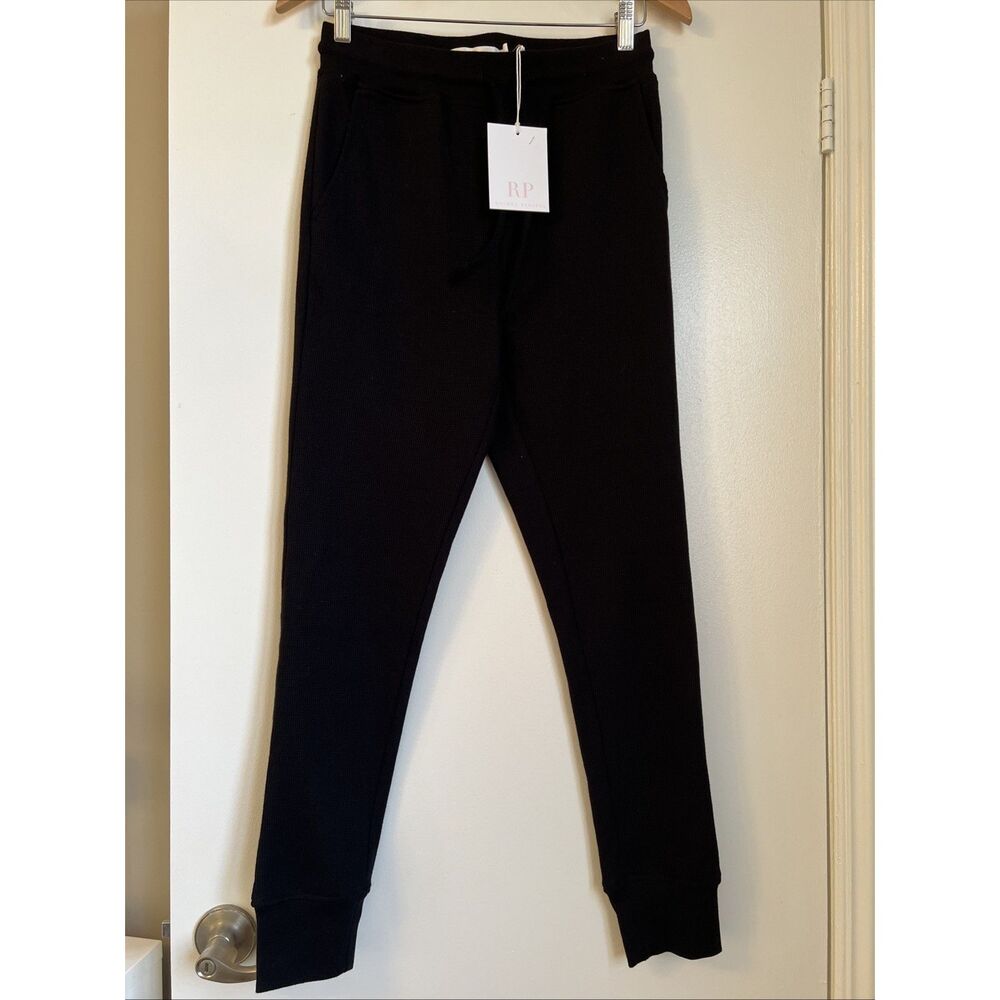 Rachel Parcell Size S Womens Waffle Black Elastic Drawstring Jogger Pants NWT